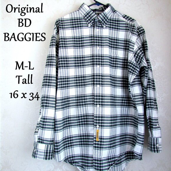 BD BAGGIES Other - MEN'S COTTON SHIRT, M- L TALL, 16x34" LONG SLEEVED BLACK WHITE PLAID BD BAGGIES